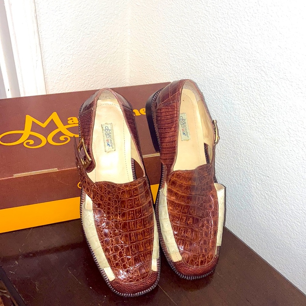 Men’s. Brown and Ivory genuine crocodile sandals